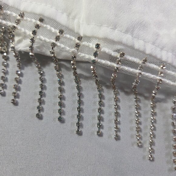 GRACE & EMMA White Halter Top Rhinestone Fringe Light Weight Womens Small New - Picture 7 of 10